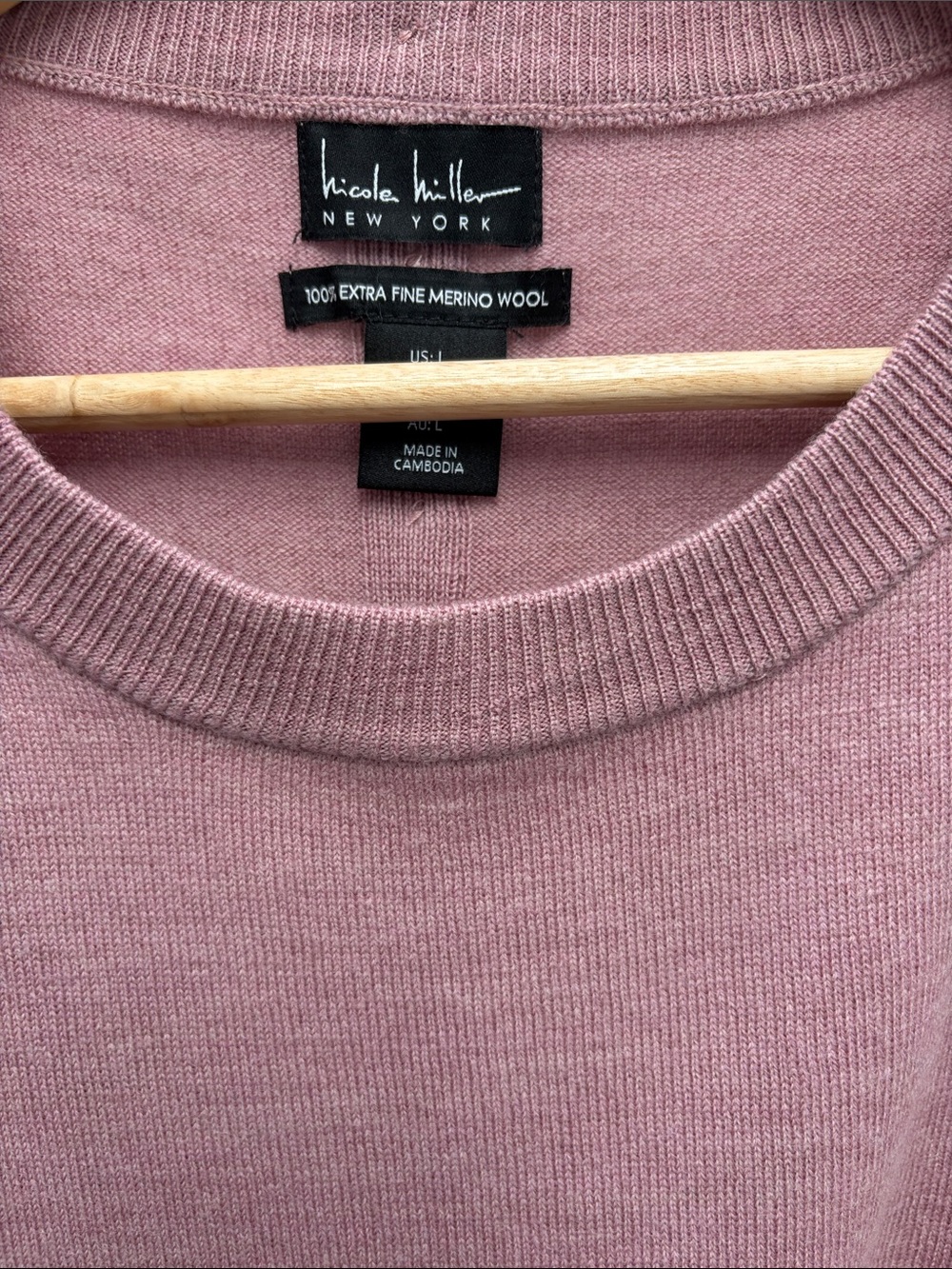 Nicole Miller New York Dusty Rose Short Sleeve Wool Sweater L - Picture 4 of 8